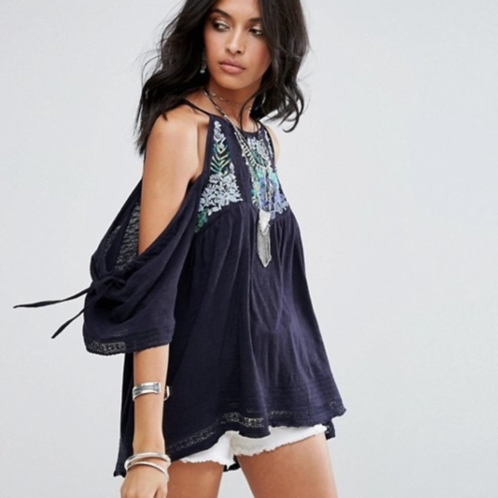 Free People Fast Times Embroidered Top